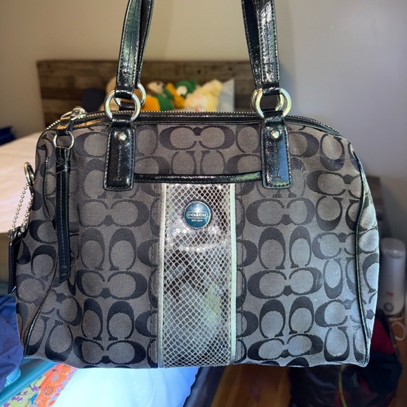 Coach Signature Stripe Python Carryall Handbag Black  H1380-F24884 - Picture 1 of 9